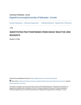 Substituted Polythiophenes from Highly Reactive Zinc Reagents