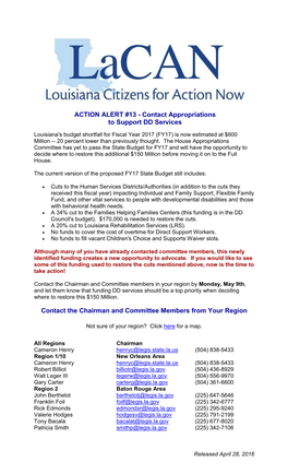 ACTION ALERT #13 - Contact Appropriations to Support DD Services