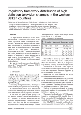 Regulatory Framework Distribution of High Definition Television Channels in the Western Balkan Countries