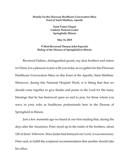 Reverend Fathers, Distinguished Guests, My Dear Brothers and Sisters in Christ, It Is a Pleasure to Join with You Today As We Gather for This Diocesan