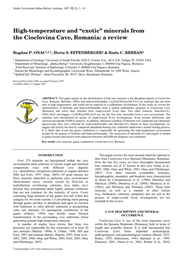 Minerals from the Cioclovina Cave, Romania: a Review