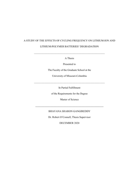 A Study of the Effects of Cycling Frequency on Lithium-Ion And