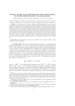 Hankel Matrix Rank Minimization with Applications to System Identification and Realization ∗