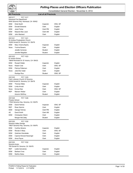 November 4, 2014 Polling Places and Election Officers Publication