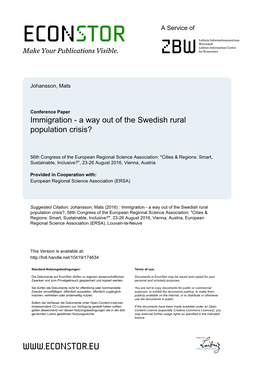 Immigration - a Way out of the Swedish Rural Population Crisis?