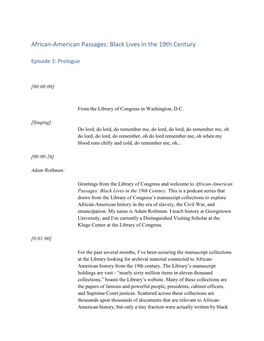 African-American Passages: Black Lives in the 19Th Century