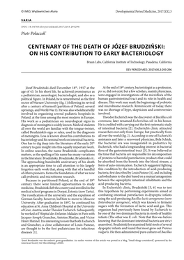 Centenary of the Death of Józef Brudziński: on His Contribution to Early Bacteriology