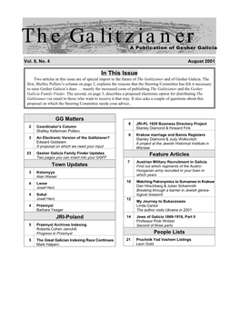 The Galitzianer a Publication of Gesher Galicia