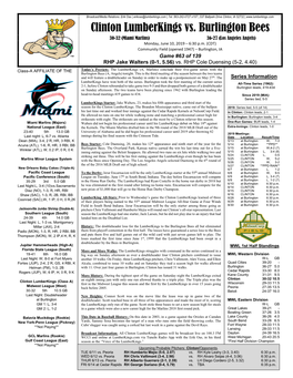 Clinton Lumberkings Vs. Burlington Bees