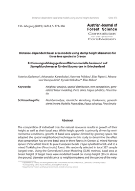 Distance-Dependent Basal Area Models Using Stump Height Diameters Seite 373