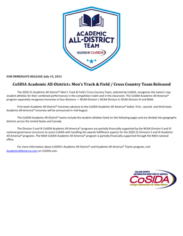 Cosida Academic All-District® Men's Track & Field / Cross Country Team Released