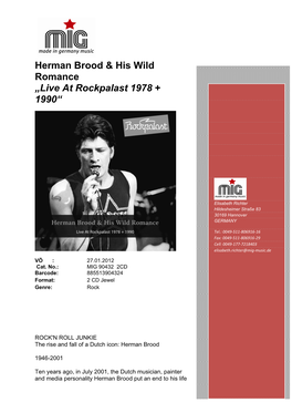 Herman Brood & His Wild Romance „Live at Rockpalast 1978 + 1990“