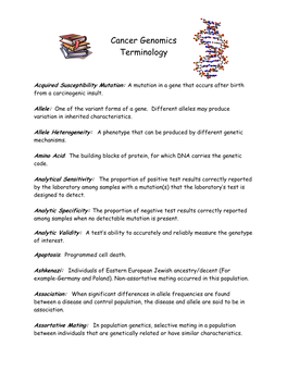 Cancer Genomics Terminology