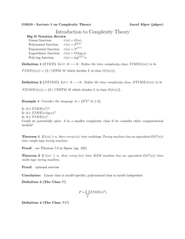 Introduction to Complexity Theory Big O Notation Review Linear Function: R(N)=O(N)