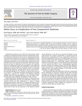 Hallux Varus As Complication of Foot Compartment Syndrome