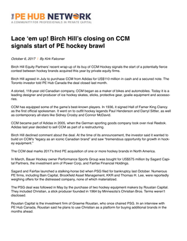 Birch Hill's Closing on CCM Signals Start of PE