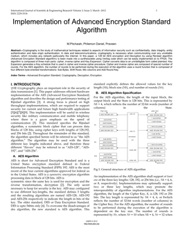 Implementation of Advanced Encryption Standard Algorithm