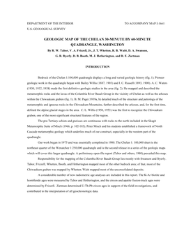 GEOLOGIC MAP of the CHELAN 30-MINUTE by 60-MINUTE QUADRANGLE, WASHINGTON by R