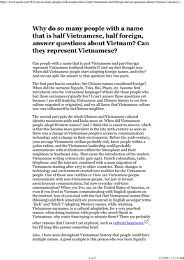 Why Do So Many People with a Name That Is Half Vietnamese, Half Foreign, Answer Questions About Vietnam? Can They Represent Vietnamese?