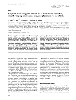 Scapular Positioning and Movement in Unimpaired Shoulders, Shoulder Impingement Syndrome, and Glenohumeral Instability