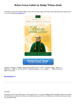 Before Green Gables by Budge Wilson Ebook