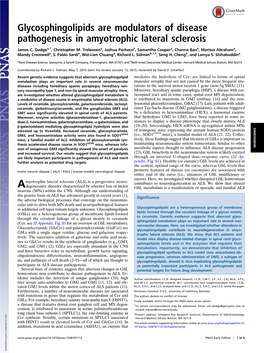 Glycosphingolipids Are Modulators of Disease Pathogenesis in Amyotrophic Lateral Sclerosis