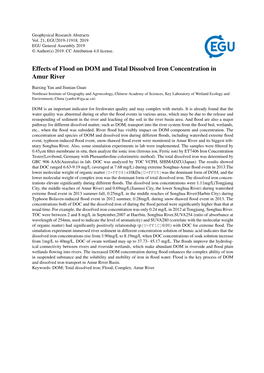 Effects of Flood on DOM and Total Dissolved Iron Concentration in Amur River