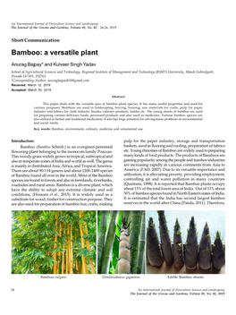 Bamboo: a Versatile Plant the Journal of the Greens and Gardens, Volume 01, No