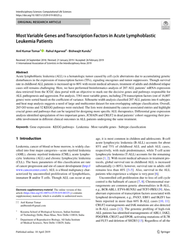 Most Variable Genes and Transcription Factors in Acute Lymphoblastic Leukemia Patients