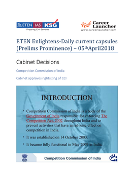 Cabinet Decisions Competition Commission of India