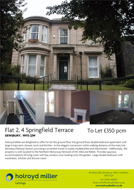 Flat 2, 4 Springfield Terrace to Let £350 Pcm DEWSBURY, WF13 2JW