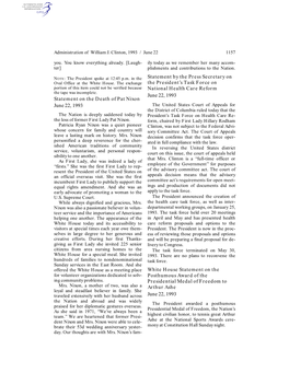 Statement on the Death of Pat Nixon June 22, 1993 Statement by the Press Secretary on the President's Task Force on National H