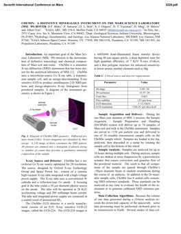 Chemin: a Definitive Mineralogy Instrument on the Mars Science Laboratory (Msl ’09) Rover