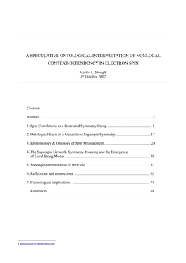 A Speculative Ontological Interpretation of Nonlocal Context-Dependency in Electron Spin