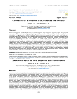 Coronaviruses: a Review of Their Properties and Diversity