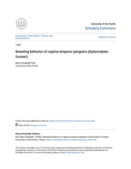 Breeding Behavior of Captive Emperor Penguins (Aptenodytes Forsteri) : A