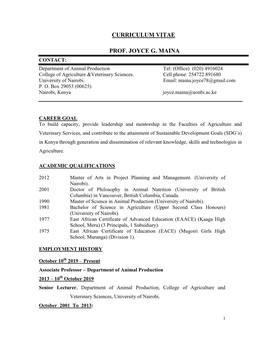 Curriculum Vitae Prof. Joyce G. Maina