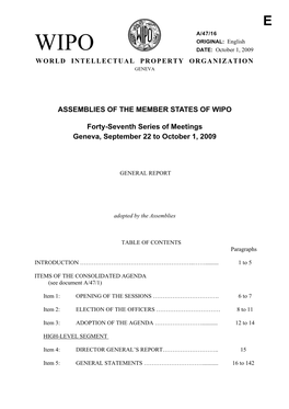 ASSEMBLIES of the MEMBER STATES of WIPO Forty-Seventh