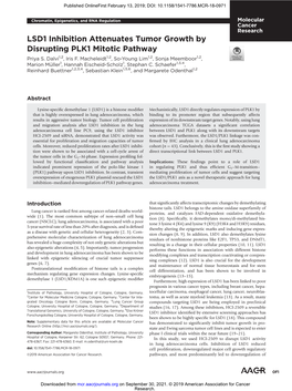 LSD1 Inhibition Attenuates Tumor Growth by Disrupting PLK1 Mitotic Pathway Priya S