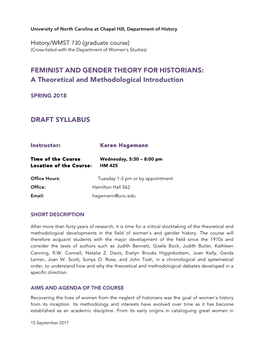 FEMINIST and GENDER THEORY for HISTORIANS: a Theoretical and Methodological Introduction