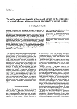 Vimentin, Carcinoembryonic Antigen and Keratin in the Diagnosis of Mesothelioma, Adenocarcinoma and Reactive Pleural Lesions