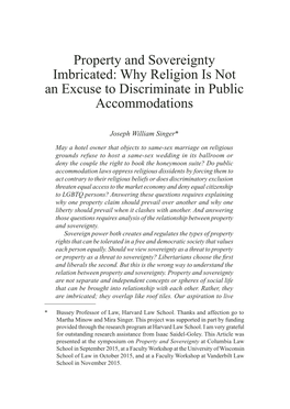 Property and Sovereignty Imbricated: Why Religion Is Not an Excuse to Discriminate in Public Accommodations