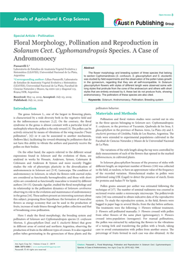 Floral Morphology, Pollination and Reproduction in Solanum Cect