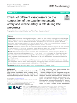 Effects of Different Vasopressors on the Contraction of the Superior