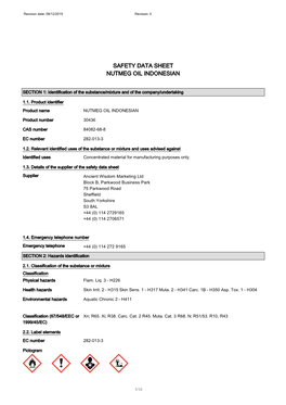 Safety Data Sheet Nutmeg Oil Indonesian