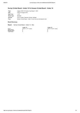Surrey Cricket Board Under 14 Vs Sussex Cricket Board Under 14