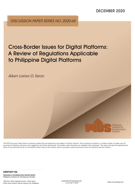 Cross-Border Issues for Digital Platforms: a Review of Regulations Applicable to Philippine Digital Platforms