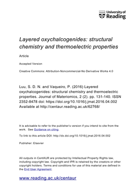 Layered Oxychalcogenides: Structural Chemistry and Thermoelectric Properties