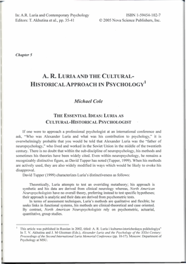 A. R. LURIA and the CULTURAL- HISTORICAL Approach INPSYCHOLOGY!