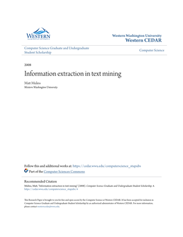 Information Extraction in Text Mining Matt Ulinsm Western Washington University